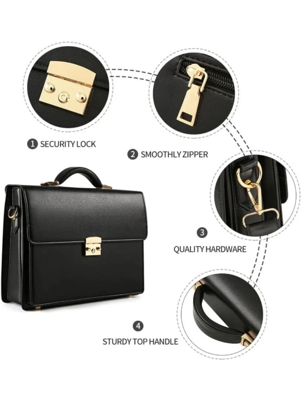 Stylish Black Leather Briefcase for Men | Locking Laptop Messenger Bag